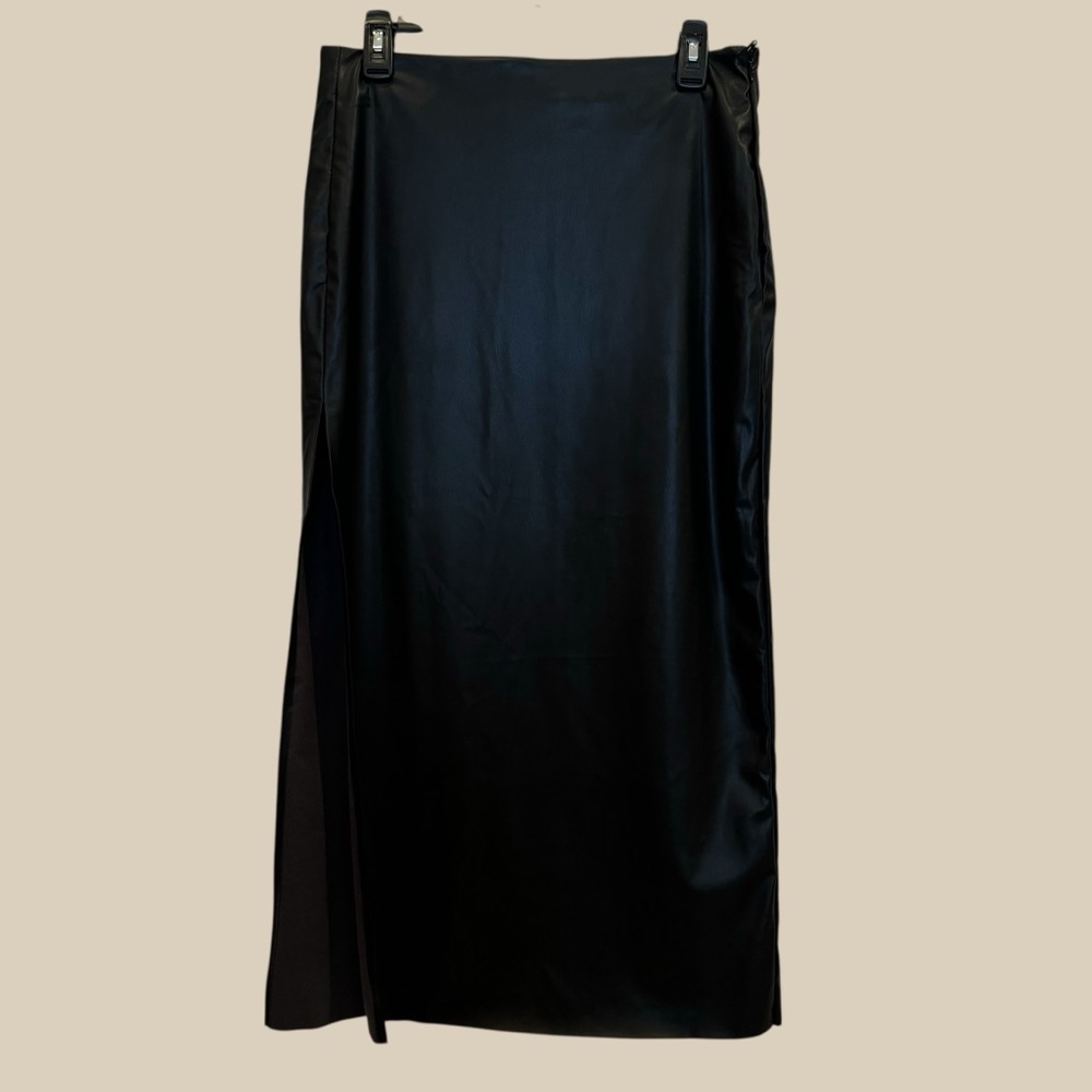 H&M Faux Leather Look Coated Maxi Skirt w/ Side Slit Size S